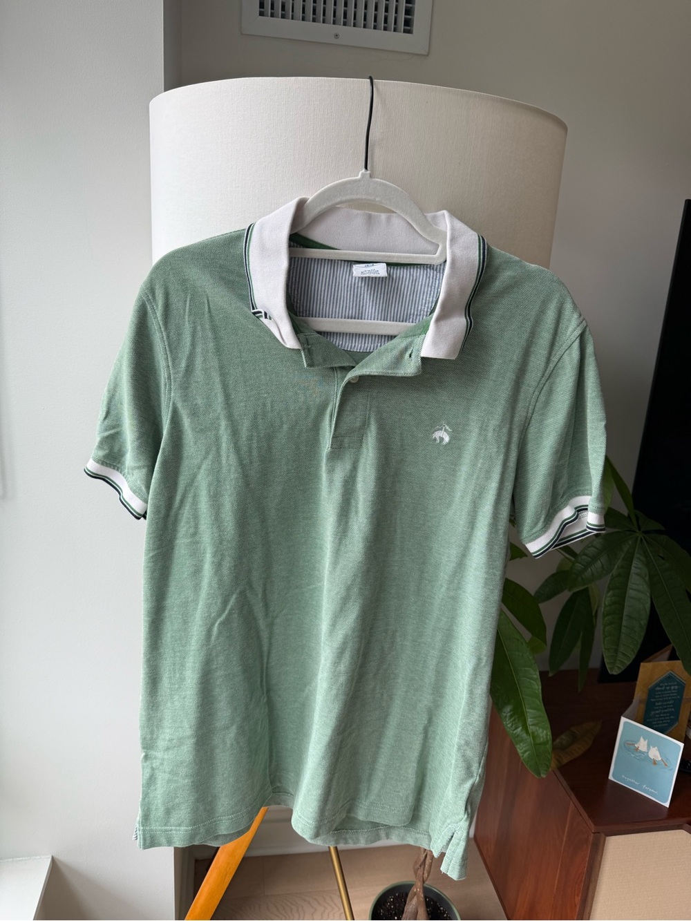 Brooks Brothers Sage Green Polo with White Contrast Collar